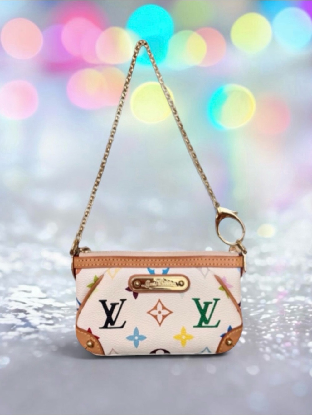 🩷LOUIS VUITTON x Murakami White Multicolor Monogram Milla Pochette Gold-Tone HW